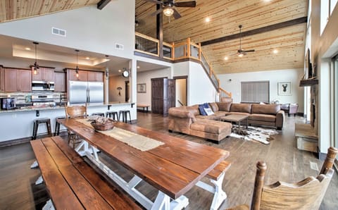 Big dining table and huge kitchen