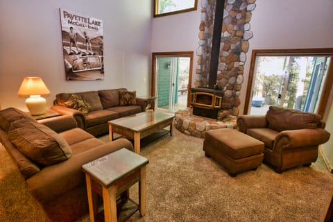 Open living space with a view into the woods.