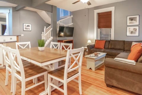 The bright open plan living/dining space opposite the kitchen
