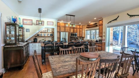 Dining area with rustic style tables