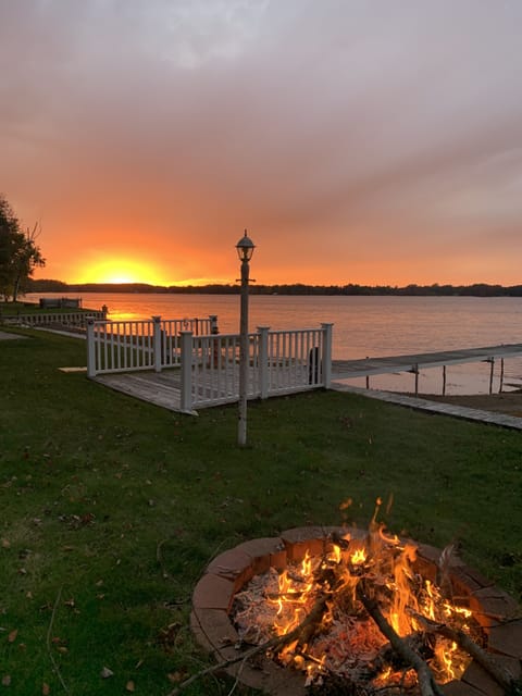 Fire pit at sunset.