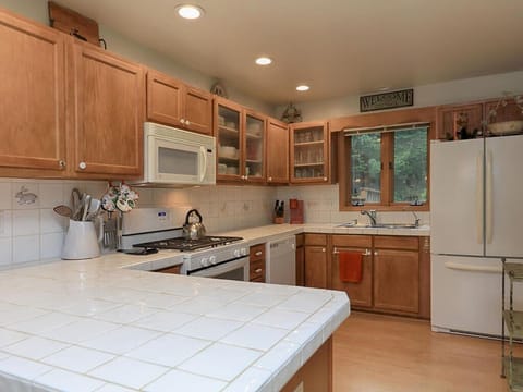 Well stocked kitchen.
