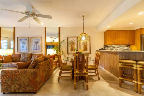 Separate dining area, seats up to four.