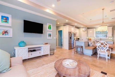 living room with large smart TV