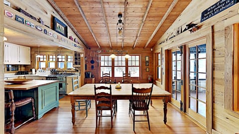 The well equipped and stocked kitchen has all you will need to cook and serve meals for a house full of people