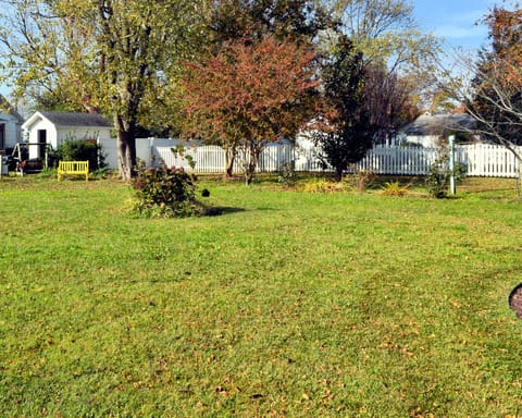 Nice back yard and enclosed outside shower.