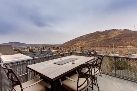 Upper Level Deck with seating, propane bbq, and views of Old Town Main Street