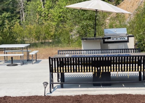 Our party pad offers a Bar-Q island, an oversized fire-table & seating for 16!