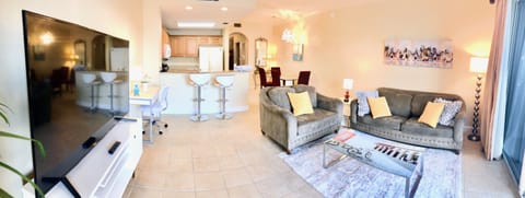 Plenty of sitting space in the living room to enjoy and watch the brand new TV