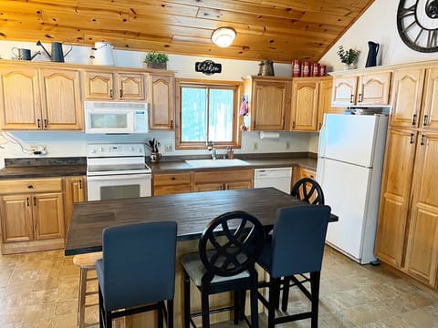 New island with lots of seating room and counter space!