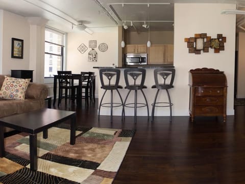 View from Living Room to Kitchen. 