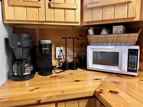 Bunn and Keurig coffee makers with pods and grinder available during your stay.