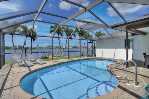 Newly resurfaced pool and patio deck with amazing views of  Thunderbird lake