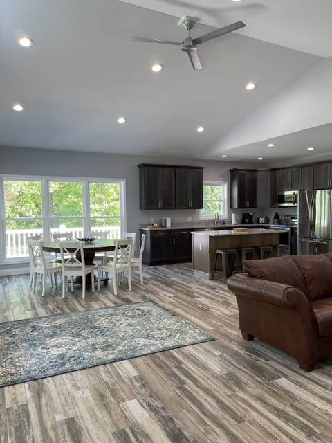 Porcelain tile that looks like weathered wood in all rooms