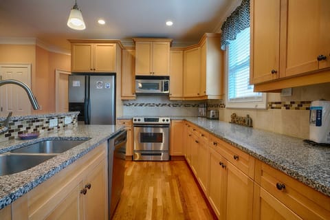 Stainless appliances and plenty of counter space for meal prep