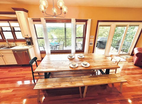 8 foot table seats 10 adults. Counter island seats remaining friends. 