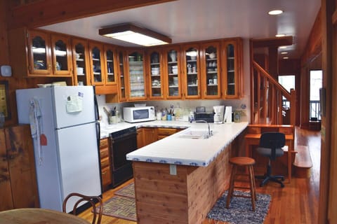 The Kitchen comes well stocked with all the needed items one might need on a mountain vacation.