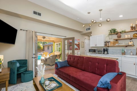 Sleeper sofa converts to a Queen Size bed.