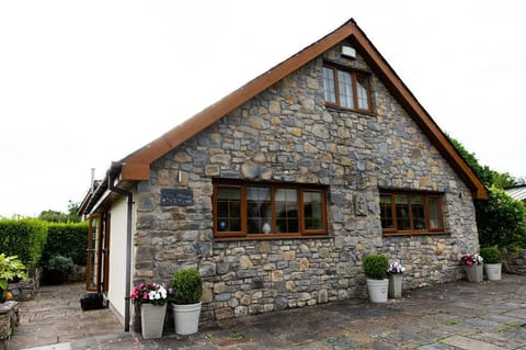 A charming stone cottage with a rustic appeal, featuring a facade made of natural stone and wooden trim. The house is adorned with several large windows that allow natural light to flood the interior. Potted plants and flowers add a touch of color and warmth to the entrance, creating a welcoming atmosphere. The neatly paved walkway and lush greenery surrounding the cottage enhance its picturesque and serene setting, making it an inviting and cozy home.