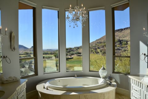 First master suite bath with jetted tub and view