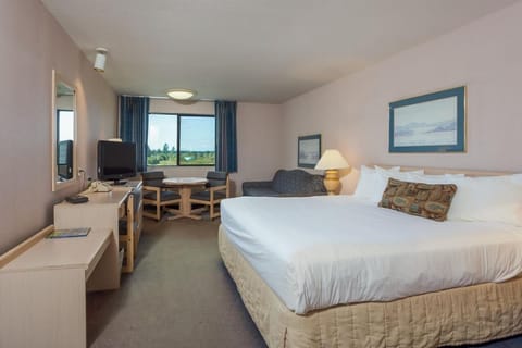 Unwind on a plush king bed after a busy day.