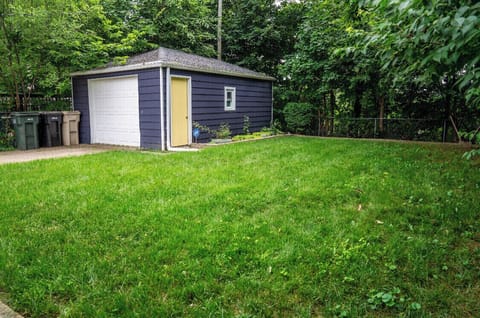 Private, wooded backyard. Partially fenced yard