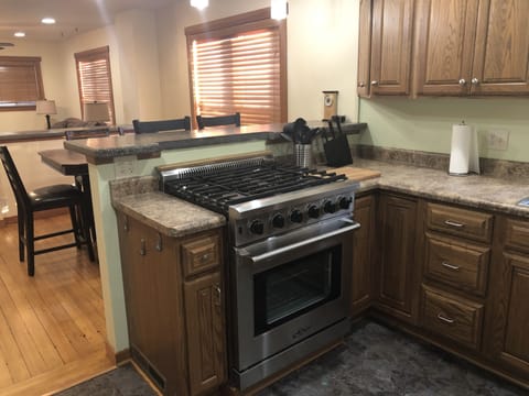 Professional-quality gas stove and oven.