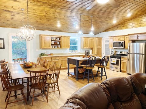 Open floor plan dining area with seating for 10