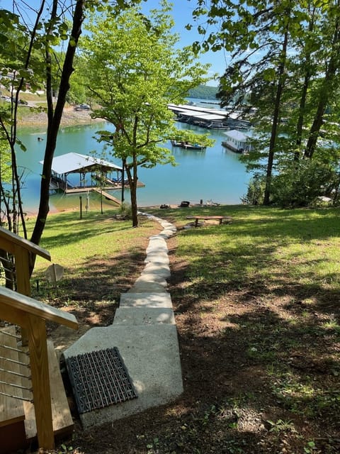 View of lake and dock - gentle slope to water