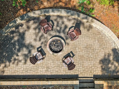 Huge patio/fireplace. Room for the entire group overlooking the lake.