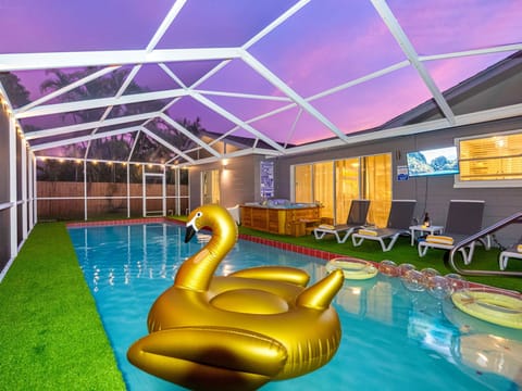 Catch your favorite game or stream a movie poolside with the mounted outdoor TV—no better way to lounge.