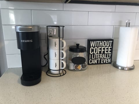 Keurig coffee maker, and coffee cups pods provided 