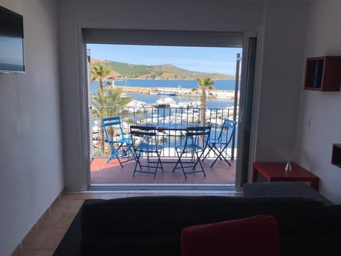 Living room overlooking the marina
