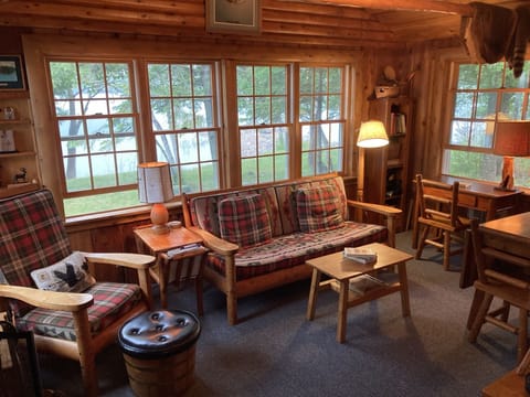 Main Cabin: living room with lots of windows to capture the panoramic views. 