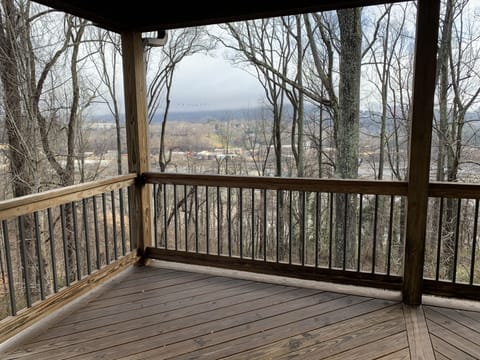 Main Level covered deck has views of the River Arts District and Downtown beyond