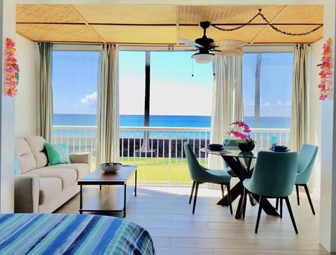 Living area with oceanfront view