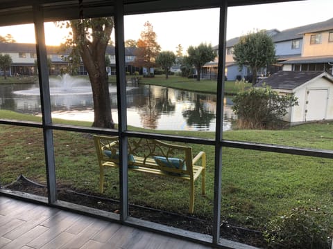 Enclosed porch with pond views 