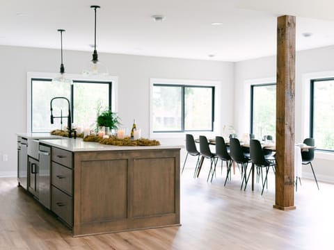 Kitchen island and dining area.