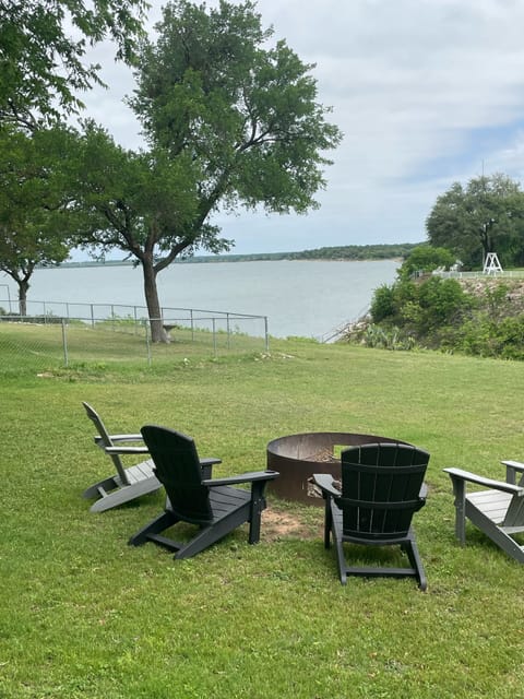 Adirondack chairs and fire pit