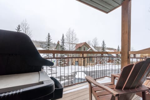 Wood patio with snow view