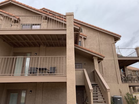 Outside entrance and both balconies