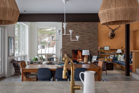 Kitchen island view to the open living gathering space provides Chef's view