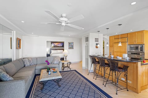 Living Space, back to the lanai. View of Den in background