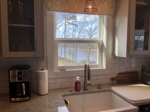 view of the lake from kitchen window