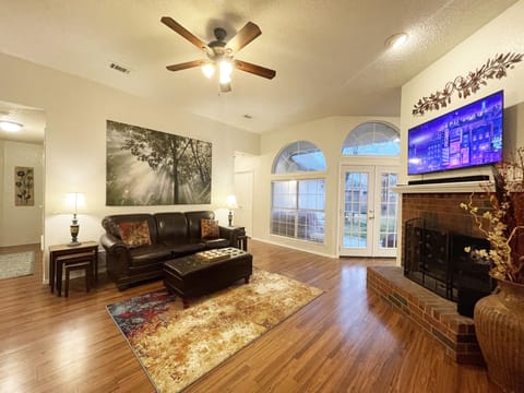 Enjoy Roku TV or cozy up by a wood-burning fire
