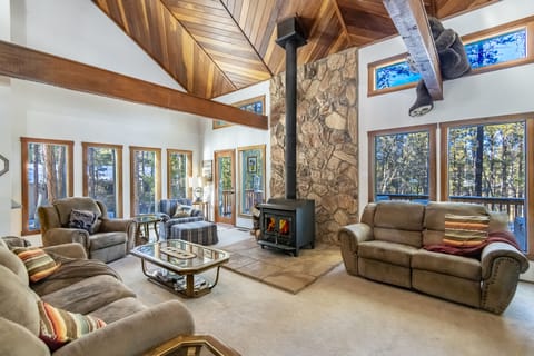 Our cabin sleeps 10 but the spacious living area can comfortably host 13-14.