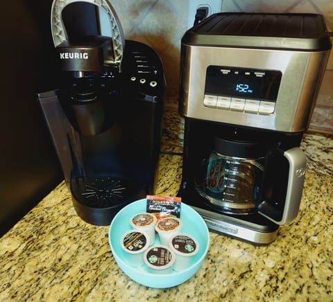 We have both K-cup and drip coffee machines