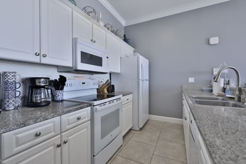 Fully stocked kitchen.