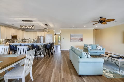 This comfy living room offers space for everyone to gather!