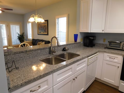 Kitchen overlooking dining area